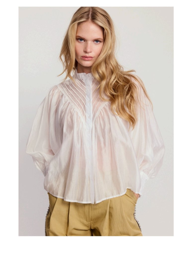 The Shirt By Rochelle Behrens The Shiv Peasant Ruffled Shirt White Sz Xs — image 8 of 8